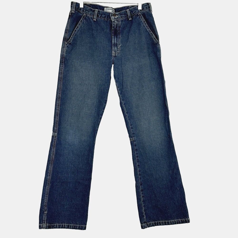VTG Abercrombie Jeans Mens 30x32 Blue Bootcut Square Flap Pockets 90s Preppy Y2K